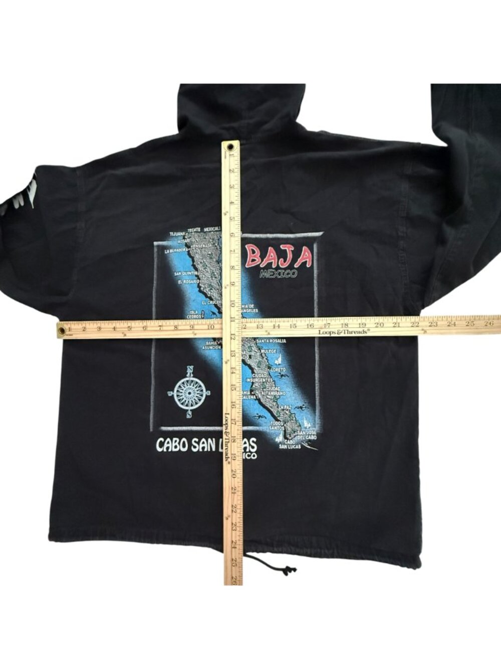 Vintage Cabo San Lucas Baja Mexico Lightweight Hooded Jacket Map Print Black Lg. - Picture 11 of 12